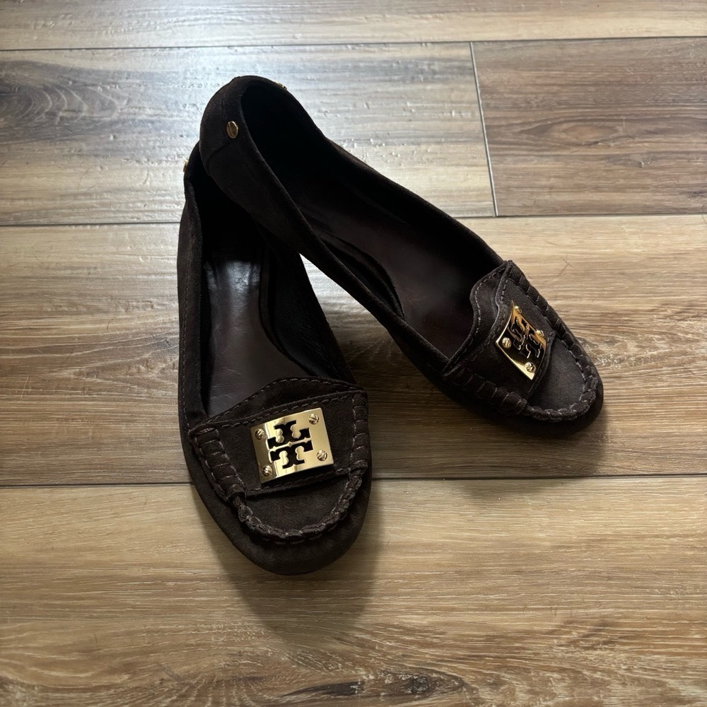 Tory Burch Dark Brown Loafers with Gold logo Emblem